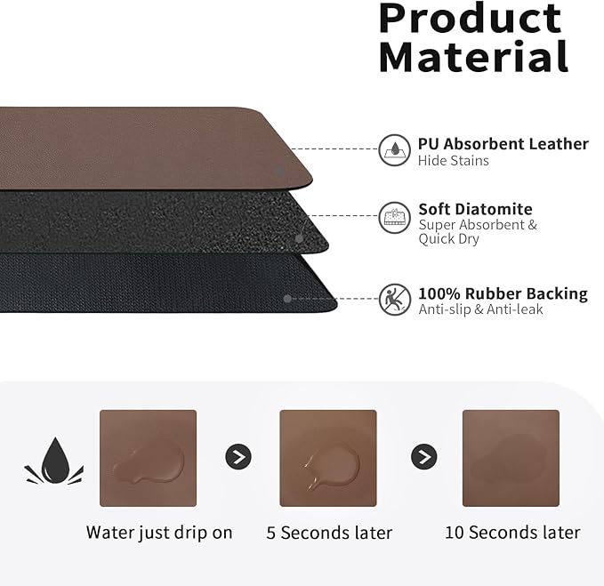 HotLive Dish Drying Mat for Kitchen Counter, Heat Resistant Drainer Mats with Non-slip Rubber Backed, Hide Stain Kitchen Super Absorbent Draining Mat, Easy to Clean Dish Rack Pad, Brown 18"x28"