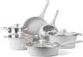 Country Kitchen Non-Stick Cast Aluminum Cookware Set - Durable Kitchen Cookware for Everyday Cooking, Cream Rhombus, 11 Pc.