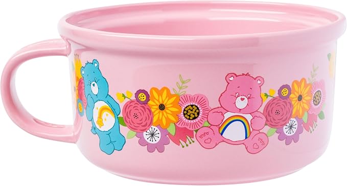Silver Buffalo Care Bears Soup Mug and Bowl Lid with Spoon and Chopsticks Featuring Bedtime Bear, Best Friend Bear, Wish Bear, and Cheer Bear, 13 Ounce Bowl Lid and 22 Ounce Mug