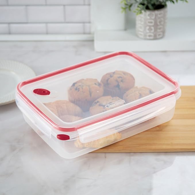 Sterilite Ultra-Seal 16 Cup Rectangle, Airtight Food Storage Container, Latching Lid, Microwave and Dishwasher Safe, Clear with Blue Gasket, 8-Pack