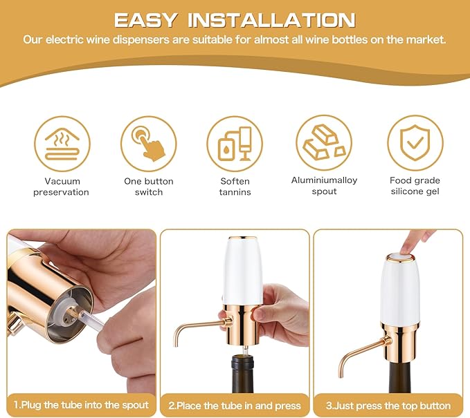 BLUBYEES Electric Wine Aerator Pourer with Stopper, Automatic Wine Bottle Dispenser Machine with USB Rechargeable and Multi-Smart Wine Decanter, Best Wine Gifts for Wine Lovers