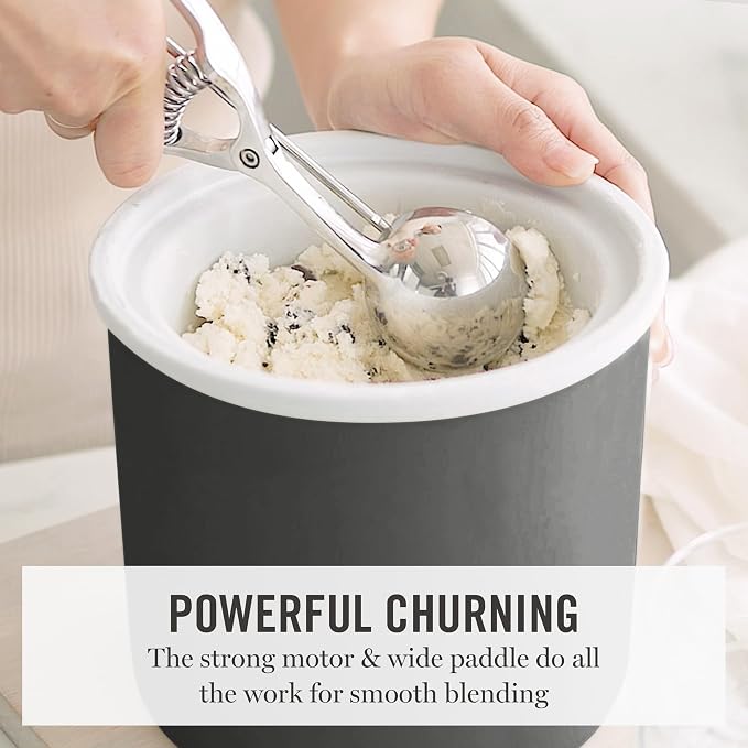 Martha Stewart Ice Cream Maker, 2 Quart Double-Insulated Freezer Bowl, Sorbet & Frozen Yogurt, Ready in 20 Minutes, Mix-Ins Chute, Easy to Clean, Caviar Gray