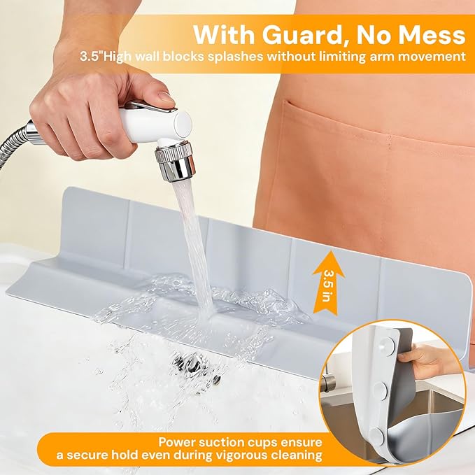 Kitchen Silicone Sink Splash Guard - 23 Inch Water Splash Guard with Non Slip Strong Suction, for Water Sink, Faucet, Keeping Countertop Dry, Neat, and Easy to Clean (Deep Gray)