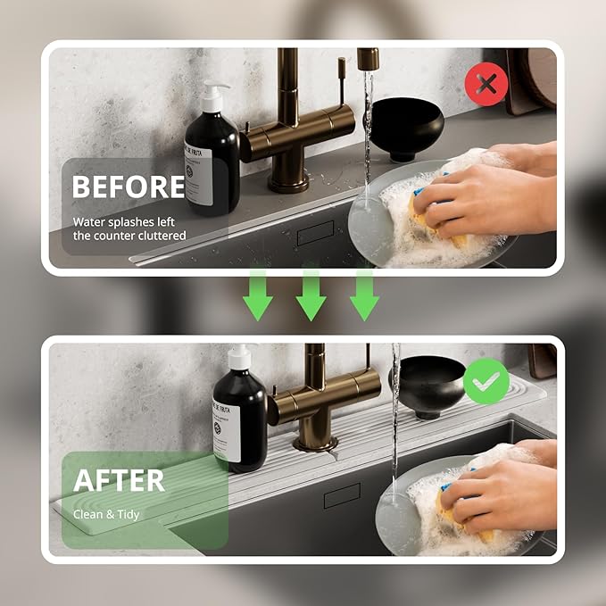 Sink Splash Guard - 30" Absorbent Stone Sink Tray for Kitchen and Bathroom Faucets - Durable Diatomite Mud Faucet Mat for Countertops - White