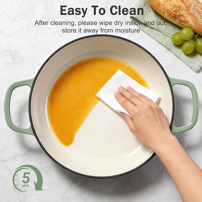 Enameled Cast Iron Dutch Oven, 3.8 Quart Dutch Oven Pot with Lid, Shallow Cast Iron Braiser with Handles, Oven Safe up to 500°F (Pistachio Green)