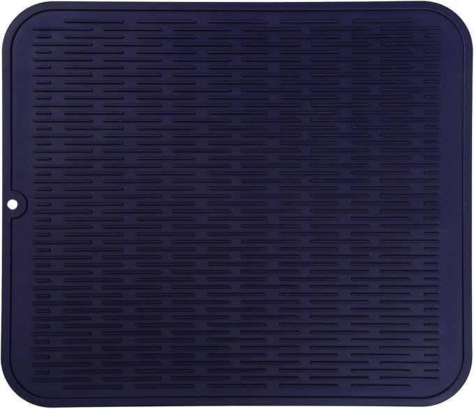 MicoYang Silicone Dish Drying Mat for Multiple Usage,Easy clean,Eco-friendly,Heat-resistant Silicone Mat for Kitchen Counter or Sink,Refrigerator or Drawer Liner Navy Blue XL 18 inches x 16 inches