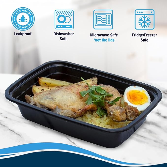 Ruthy's Outlet Meal Prep Containers W/Lids -Square Food Storage – BPA-Free| Stackable | Microwave | Freezer & Dishwasher Safe | Reusable Lunch Bento Box Portion Control & Planning (100 Pack, 24 oz)