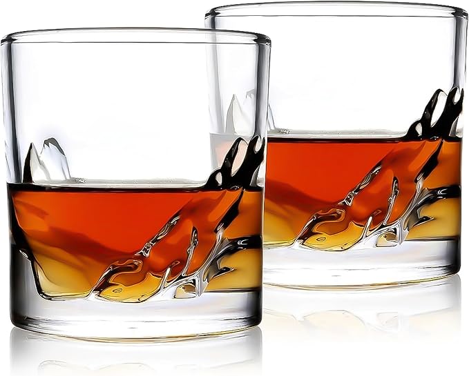 LIITON Grand Canyon Heavy Crystal Whiskey Glasses Gift Set of 2, Thick Freezable Bourbon Glass 1lb Each, Premium Whiskey Gifts for Men, Frozen Crystal Chills Cocktails Collins Glass, 10 oz