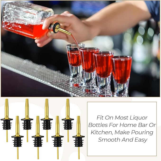 CHENGU 72 Pcs Stainless Steel Bottle Pourers Tapered Liquor Pourers with Rubber Dust Caps Tapered Spouts Set Bar Supplies Vinegar Bottle Dispenser Wine Liquor Spout for Oil Beer Drink Water (Gold)