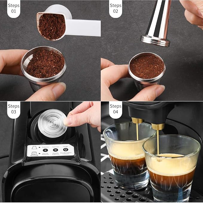 Stainless Steel Coffee Capsules Compatible with L'OR Barista LM8012 / 60 I Refillable Coffee Capsule, Reusable espresso pods Coffee Capsules, Measuring Spoon + Brush with Tamper (Big + Small