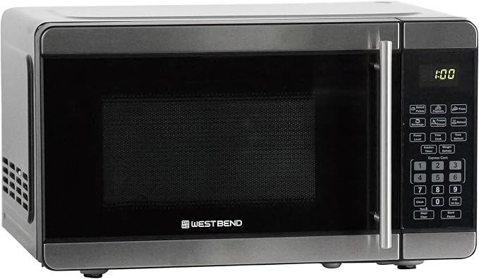 West Bend Microwave Oven 700-Watts Countertop Footprint with 6 Pre Cooking Settings, Speed Defrost, Electronic Control Panel and Glass Turntable Perfect for Small Spaces, 0.7-Cu.Ft., Stainless Steel