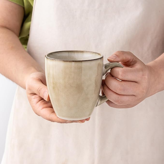 GBHOME Ceramic Coffee Mugs Set of 4, 12oz Stoneware Coffee Mugs Set For Dad Mom Women MEN, Light Weight Ceramic Coffee Cups for Latte/Tea/Beer/Hot Cocoa, Dishwasher & Microwave Safe,Cappuccino