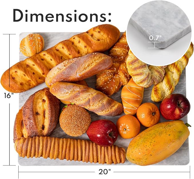 Lovdeco Marble Pastry Board, Board For Kitchen, Large Cloud White Marble Slab Gift With Non-Slip Feets, 16x20 Inch, 1 Piece