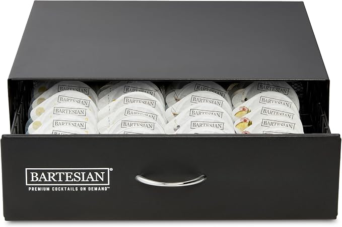 Bartesian Carbon Steel Cocktail Capsule Drawer - Black Storage Organizer Holds Up to 36 Bartesian Capsules - Space Saving Under Cocktail Machine Design for Home Bar & Countertop Organization