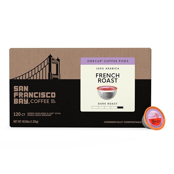 San Francisco Bay K-Cup Coffee Pods, French Roast (120 ct), Dark Roast, Commercially Compostable Single-Serve Coffee Pods