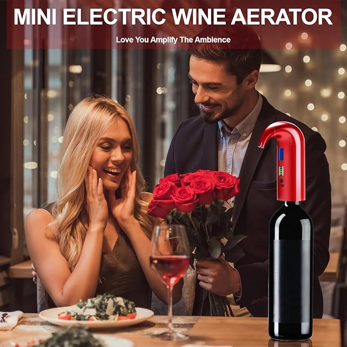 Electric Wine Aerator - One-Touch Automatic Decanter and Dispenser, Red & White Wine Pourer, Unique Gift for Wine Lovers (Red)