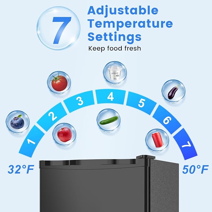 Electactic 1.7 Cu.ft Mini Fridge, Compact Refrigerator, Single Reversible Door, Ultra Quiet, Energy Efficient for Office, Dorm, Bedroom, Apartment, Black
