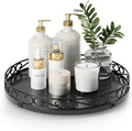 Yoobure 12" Lazy Susan Turntable for Cabinet - Farmhouse Wooden Round Tray for Table Top, 360° Rotating Lazy Susans Counter Organizer with Patterned Raised Edge for Kitchen Dining Table Decor, Black