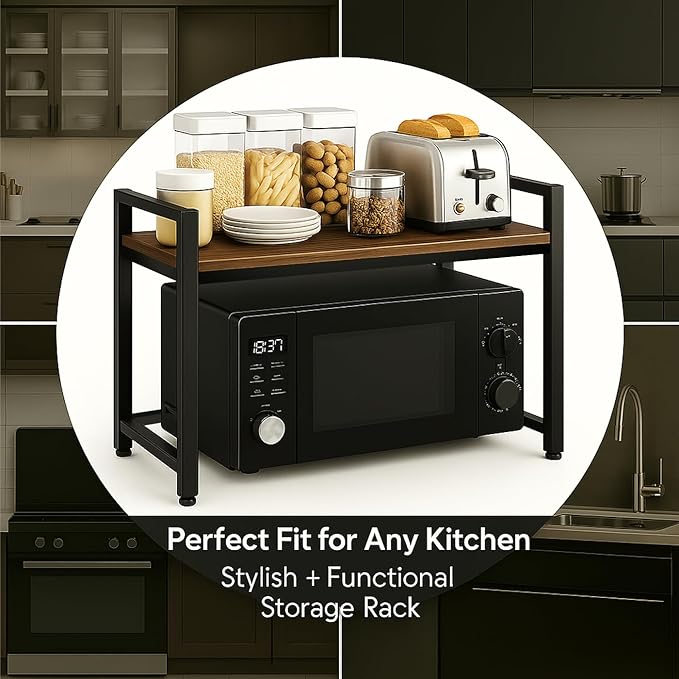 2-Tier Heavy Duty Microwave Stand, Carbon Steel Kitchen Shelf Countertop Organizer, Holds Up to 200 lbs, Space Saving Microwave Oven Rack for Kitchen Storage, Fits Most Microwaves (20.5" Width)