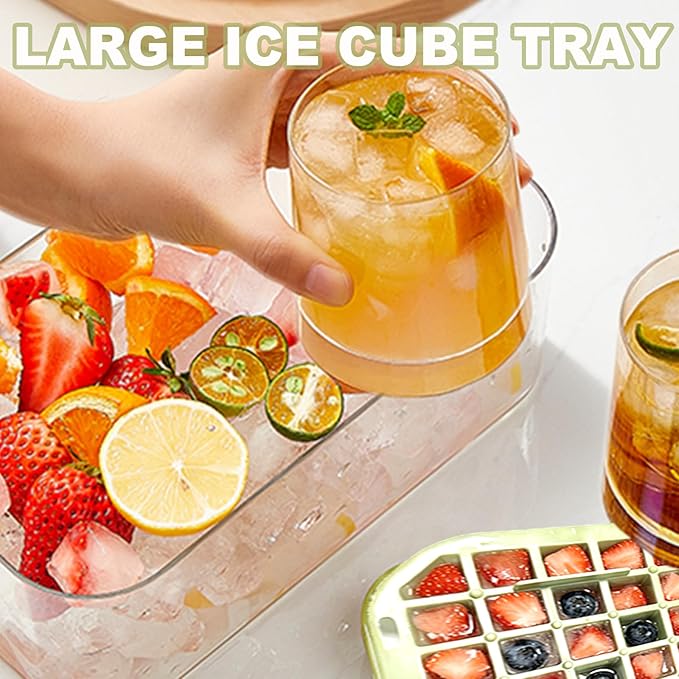 Ice Cube Trays Press Easy Release, Making 100 pcs Ice Trays for Freezer for Chilling Cocktail Whiskey Coffee Include 2 Layer Ice Cube and Storage Container, BPA Free