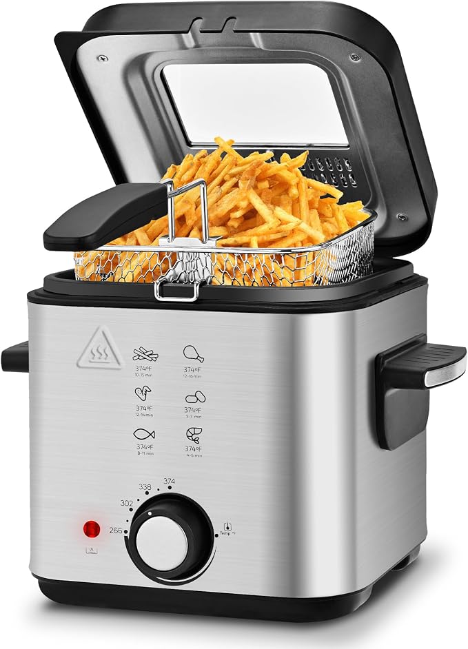 Pukomc Deep Fryer 3 Liter Capacity,1500W Oil Fryer with Adjustable Temperature,Viewing Window,Detachable Frying Basket,Made of Stainless Steel Material and Easy to Clean