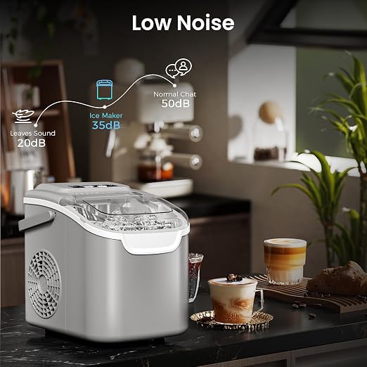 Antarctic Star Pro-Grade Countertop Ice Maker, 8 Cubes in 6 Mins, 26lbs/Day, Self-Cleaning, 2 Sizes, Ultra-Quiet for Home Bar, Kitchen, Office & Entertaining