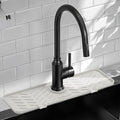 Meiliweser Silicone Faucet Mat for Kitchen Sink – Gen 2 Splash Guard with Upgraded Outlet & Slope – 18” x 5.1” Water Catcher & Sink Sponge Holder for Kitchen and Bathroom (Beige)
