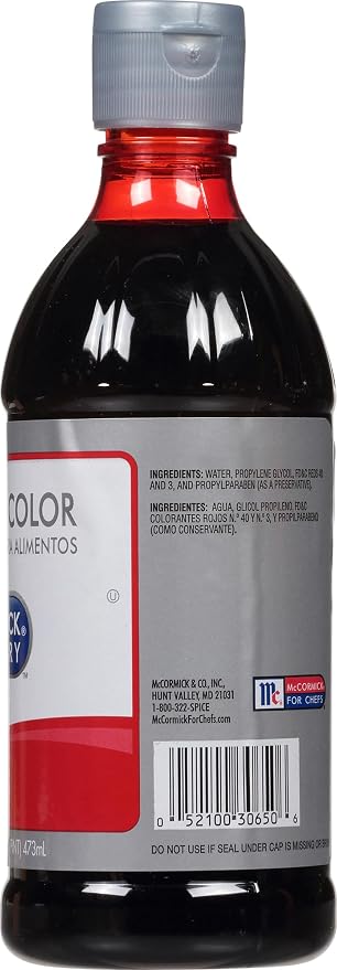 McCormick Culinary Red Food Coloring, 16 fl oz (Pack of 6) - Six 16 Fluid Ounce Bottles of Red Food Coloring Liquid for Adding Rich Color to Cakes, Cookies, Icings, and More