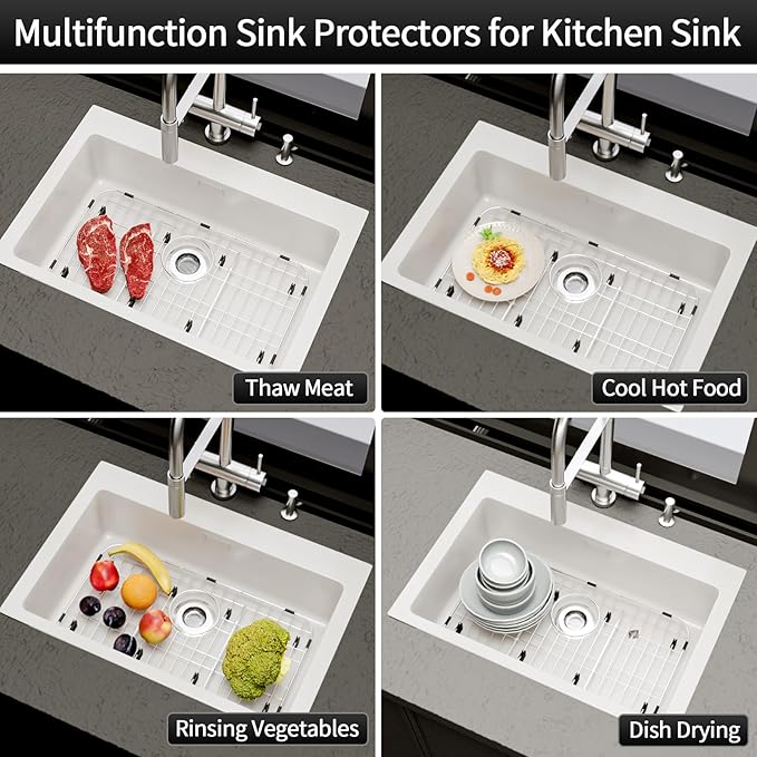 23’’ x 13’’ Sink Protectors for Kitchen Sink, Stainless Steel Kitchen Sink Protector, Sink Grate for Bottom of Kitchen Sink with Rear Drain, Sink Grid for Single Bowl Kitchen Sink