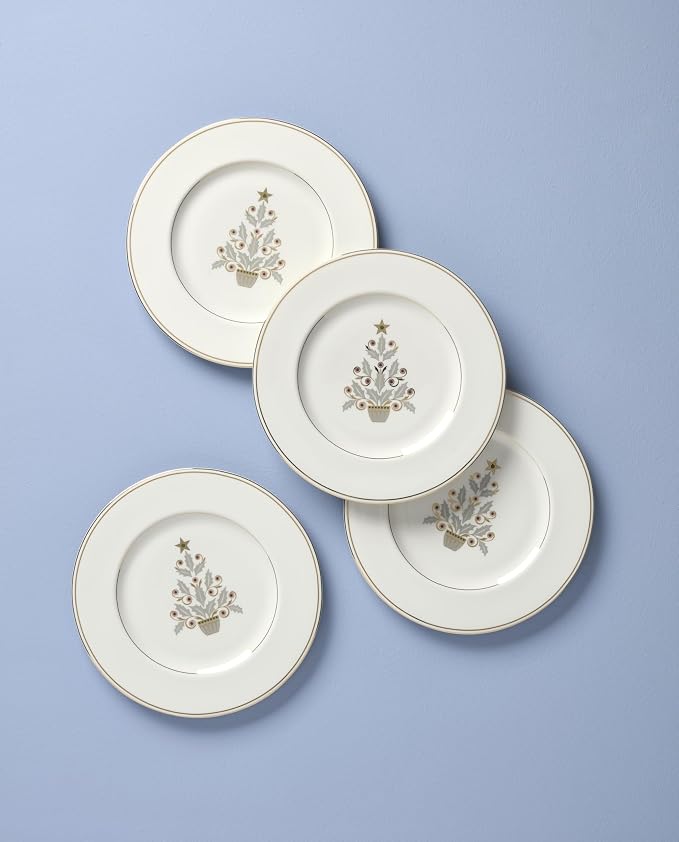 Lenox 897867 Federal Gold Tree Accent Plates, Service For 4, Christmas Dishes, Dinnerware Set, Holiday