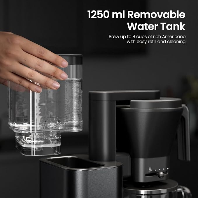Kismile SCA-Certified 8 Cup Drip Coffee Maker, Pour Over Coffee Machine with 3s Instant Heat 197–205℉, Adjustable Flow Control, Removable Water Tank, Deep Cold Brew & 40 Min Keep Warm (Dark Grey)