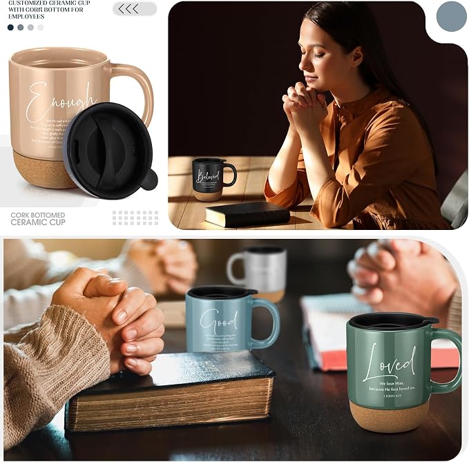Didaey 10 Pcs Christian Coffee Mugs Gifts for Men Fathers Day Church Women Bulk 15 oz Bible Verses Religious Inspirational Cups with Cork Bottom for Study Group Coworker Sunday School Teacher Gifts