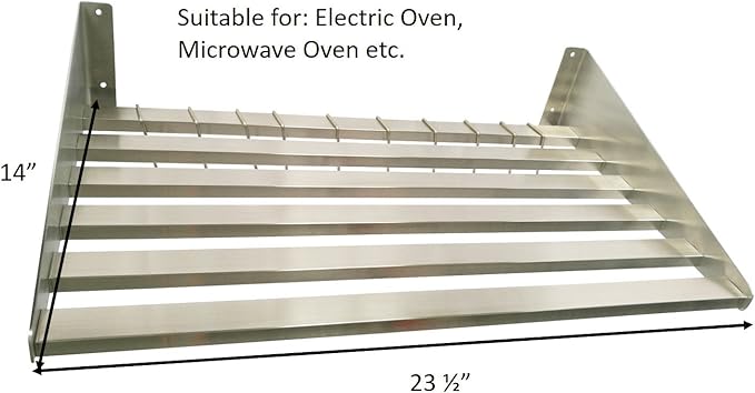 304 Stainless Steel Standard Wall Shelf, Cookware Storage Organizer, Kitchen Wall Pot Pan Rack,With 6 Hooks, Capacity 200 lb (23.5" x 14") suitable for Electric Oven, Microwave oven