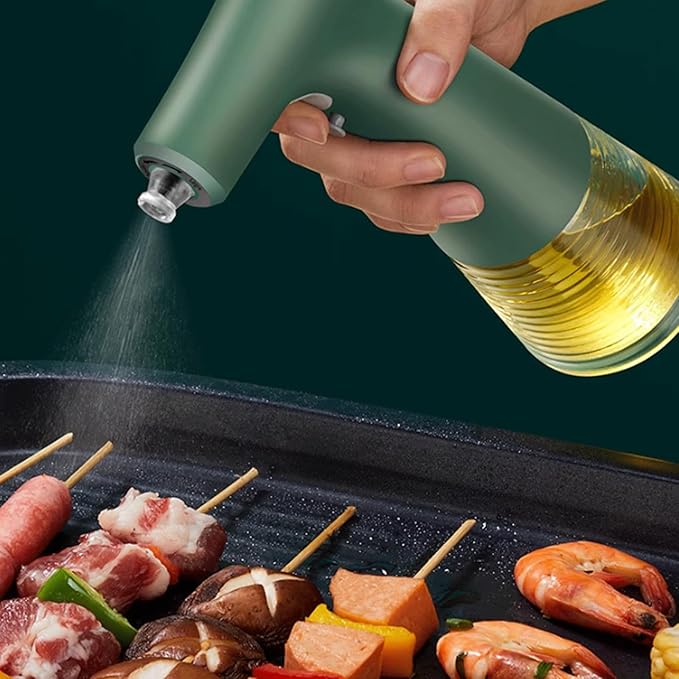 KRILLIQ Oil Can Electric Oil Sprayer Spray Magic Weapon USB Charge Edible Oil Bottle Columnar Mist Spray Oil Can for Air Fryer for Liquid Condiment, Green