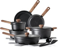 SENSARTE Nonstick Pots and Pans Set 17pcs, Healthy Induction Cookware Set, Kitchen Cooking Set with Skillets & Saucepans, Stay-cool Handles, Dishwasher Safe, PFOA PFOS Free, Matte Black