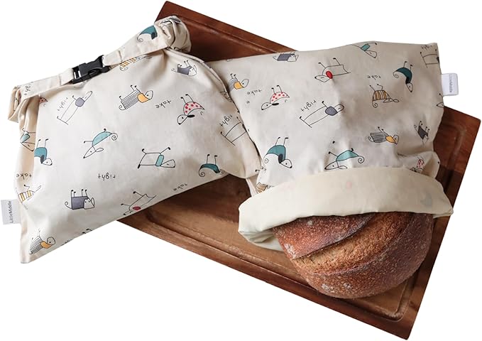 2 XL Beeswax Bread Bags for Homemade Bread, Reusable Cotton and Beeswax Storage for Sourdough or Artisan Loaves, Keeps Bread Fresh Longer, Freezer Safe, 12.6" x 16.7"