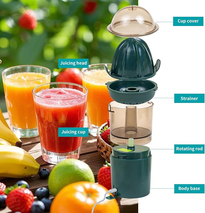 Citrus Juicer Electric auto on off by hand press Orange Juicer squeezer with Pulp Control Strainer Lemon Squeezer for lime grapefruit pomegranate with Powerful motor Portable (Dark Green)