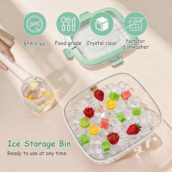 5L Ice Cube Storage Bin with Lid and Tong, Clear Ice Bucket for Freezer Portable Plastic Refrigerator Containers Wine Ices Bucket with Handle for Whiskey Cocktail Bar Parties Outdoor Camping