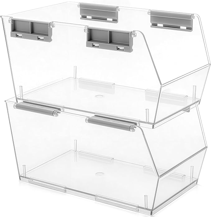 HOMESTEAD Set of 2 Large Stackable Storage Bins, Clear Plastic Organizer Bins, Open Front Design for Kitchen Pantry, Fridge, Cabinet, Bathroom and Cabinet Organization