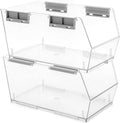 HOMESTEAD Set of 2 Large Stackable Storage Bins, Clear Plastic Organizer Bins, Open Front Design for Kitchen Pantry, Fridge, Cabinet, Bathroom and Cabinet Organization