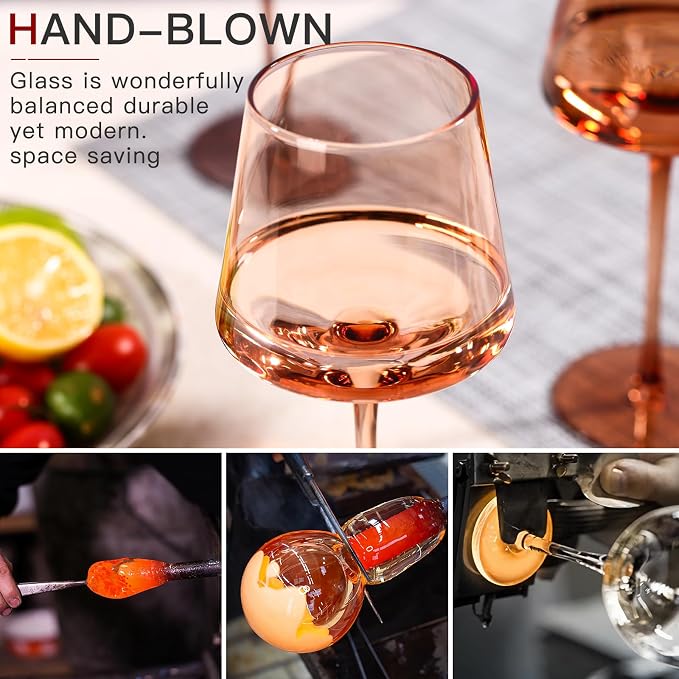 Brown Wine Glasses Set of 6-18oz【Original Hand Blown】 Colored Wine Glasses with Tall Long Stems and Flat Bottom, Amber Colored Glassware-Unique Gifts for Wine Lovers-Wedding Gifts