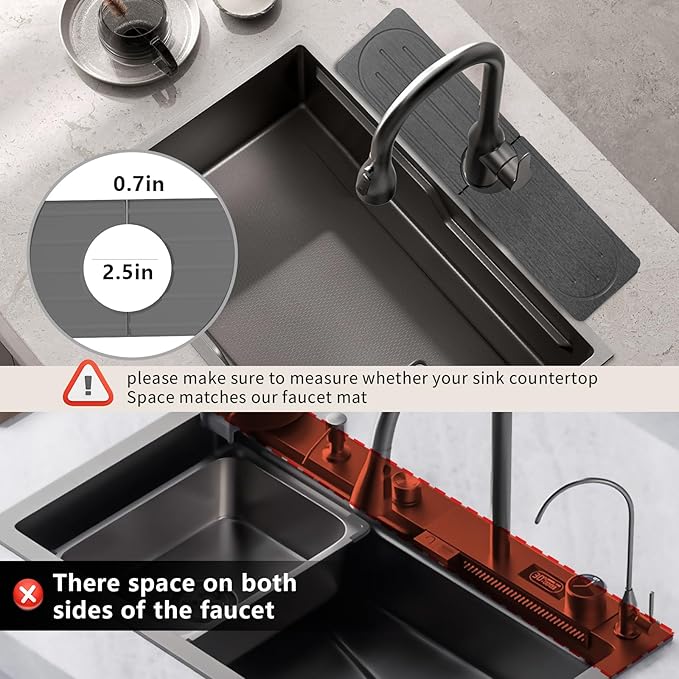 Stone Faucet Mat for Kitchen Sink, Diatomite Fast Drying Absorb Moisture Tray, Prevents Water Buildup, Durable Anti-slip Splash Guard Sink Protector (Dark Gray, 20“x4”)