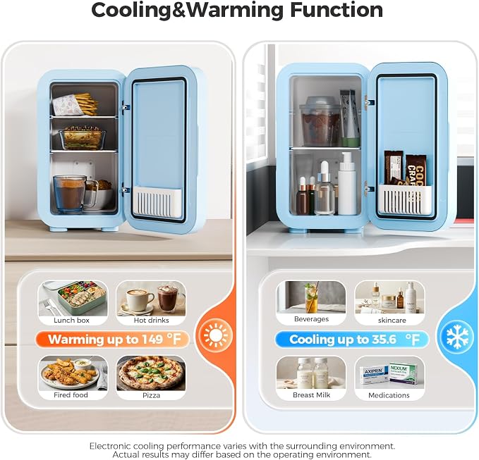 OSTBA Mini Fridge for Skincare, 6 Liter/8 Can 110V AC/DC Portable Thermoelectric Cooler Refrigerators for Bedroom, Skincare, Beverage, Office, Dorm Room and Car, Blue