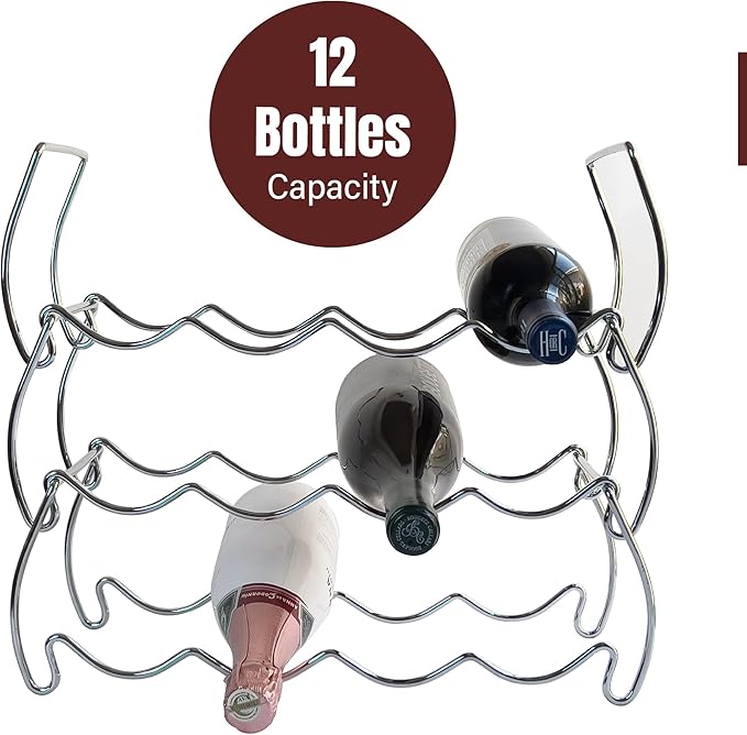 Lily's Home 12-Bottle Countertop Wine Rack-Freestanding Kitchen or Bar Storage Holder, Space-Saving Cabinet Organizer