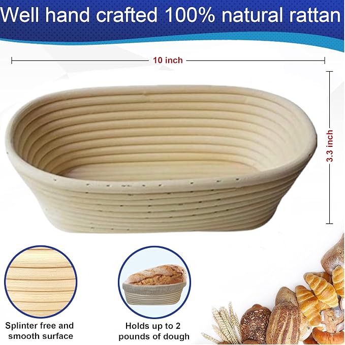 10 Inch Oval Bread Banneton Proofing Basket Set of 2, Sourdough Proofing Basket kit for Artisanal Baking – Bread Making Tools For Professional & Home Bakers (10 inch oval- 2 pack)