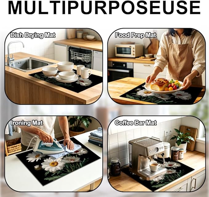 Stove Top Cover for Electric Stove 28.4 x 20.5 Inch Non Slip Stove Mat Oil Proof White Daisy Glass Cooktop Protector Kitchen Counter Mat