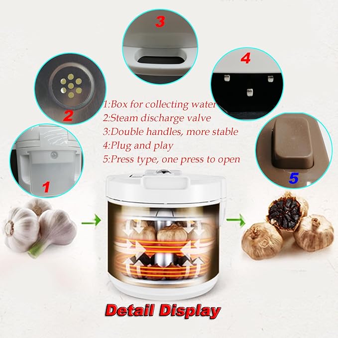 INTBUYING 6L Black Garlic Fermenter 110V Multi Clove Garlic Cooker 3D Heating Full Automatic Intelligent Control with Black Independent Liner