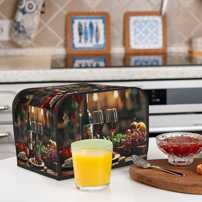 Fruit Apple Grape Wine Toaster Cover 4 Slice Dust and Fingerprint Protection Toaster Bread Maker Covers Washable Kitchen Small Appliance Covers for Kitchen Accessories Decor Bakeware Women Gift