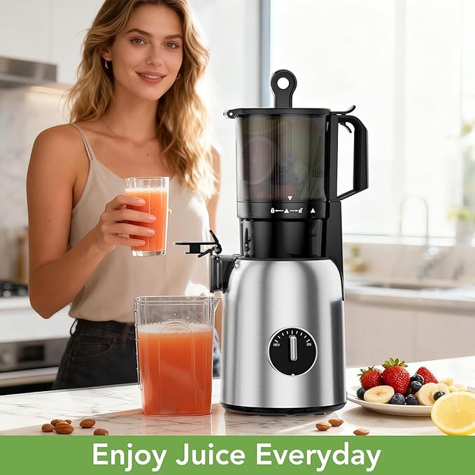 Electactic Cold Press Juicer 5.4 Inch Wide Mouth, Self Feeding Juicer Machines For Whole Fruits & Vegetables, Slow Masticating Juice Extractor High Yield Juice Makers