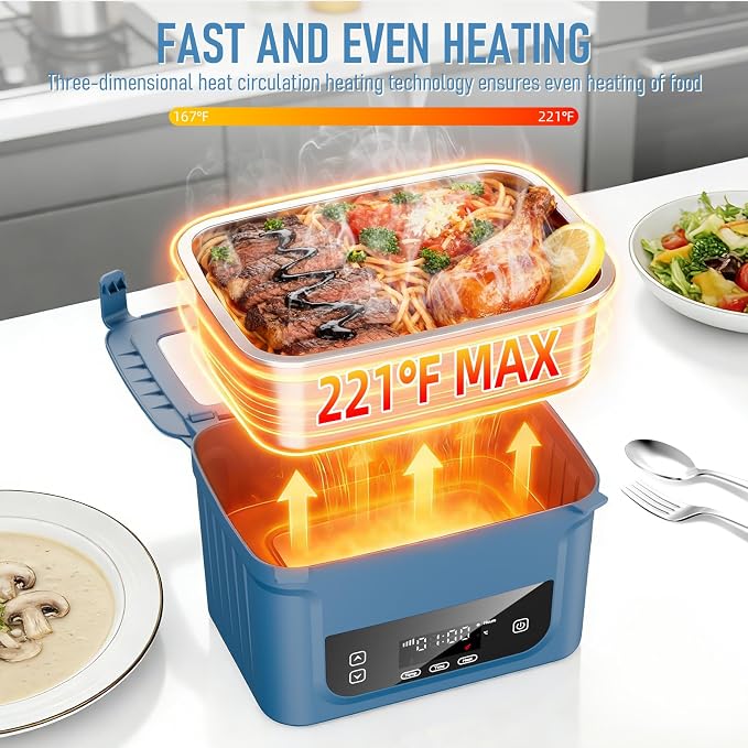 2026 Upgraded Cordless Electric Lunch Box, 20,800mAh Rechargeable Electric Lunch Box Extra-Large 1.5L Self-Heating Lunch Box for Adults, Food Warmer for Office Travel & Outdoor Use